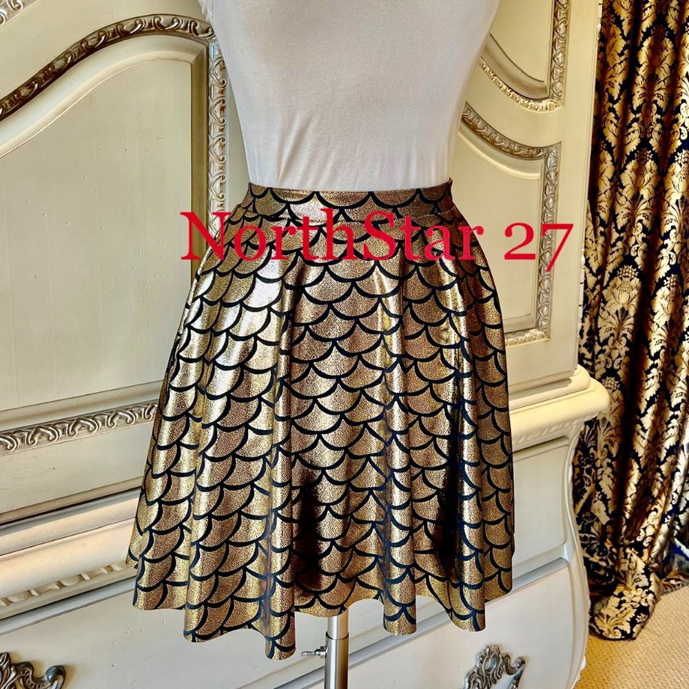 Plus And Regular Size Holograph Shiny Mermaid Scale Skater Skirt